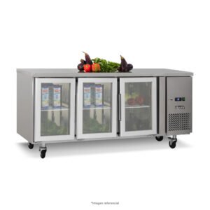 Mesa refrigerada de 3 puertas de vidrio de 420 litros